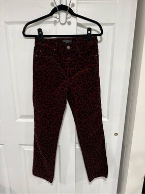 Ann Taylor Burgundy and Black Leopard Straight-Leg Velvet Brushed Jeans